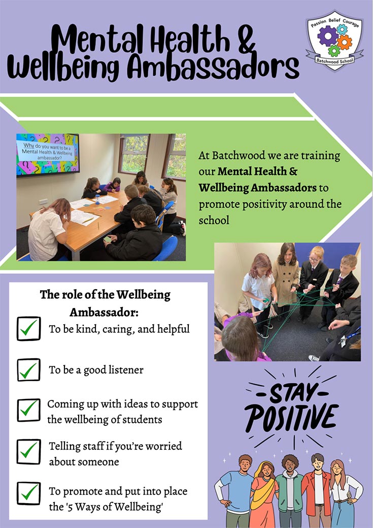 At Batchwood we are training our Mental Health and Wellbeing Ambassadors to promote positivity around the school